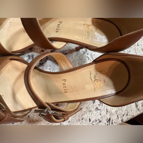 Authentic Christian Louboutin 38.5 brown/tan d’orsey sandal heel shoes - Picture 6 of 10